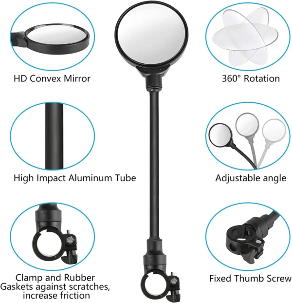 Azraa Bike Mirrors, 1 Pair Bicycle Cycling Wide Angle Rear View Mirrors - Image 7