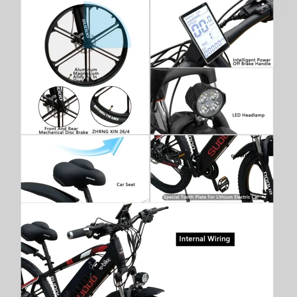 Azraa Electric Bike | Red Warrier 26" Electric Mountain Pedal E-Bike | 36V12A Battery with Integrated wheels | - Image 9