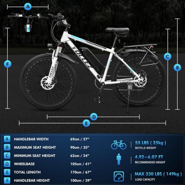 Azraa Electric Bike for Adults_26" Electric Bicycle_E-bikes Built-in 36V 8Ah/13Ah Removable Li-Ion Battery_2601W - Image 15