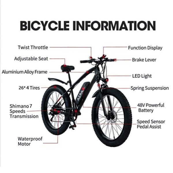 AZRAA Frost Cruiser 24"x4.5" Vintage Snow E-Bike – 48V 10Ah Battery, 500W Motor, Throttle-On-Demand, Retro Styling with Modern Tech