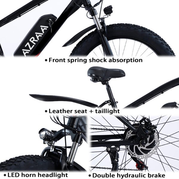 AZRAA Trailblazer 27.5"x3.8" Hybrid Snow/City E-Bike – 48V 12.5Ah Battery, 750W Motor, Belt Drive, Hidden Battery Design, Commuter & Off-Road Ready - Image 12
