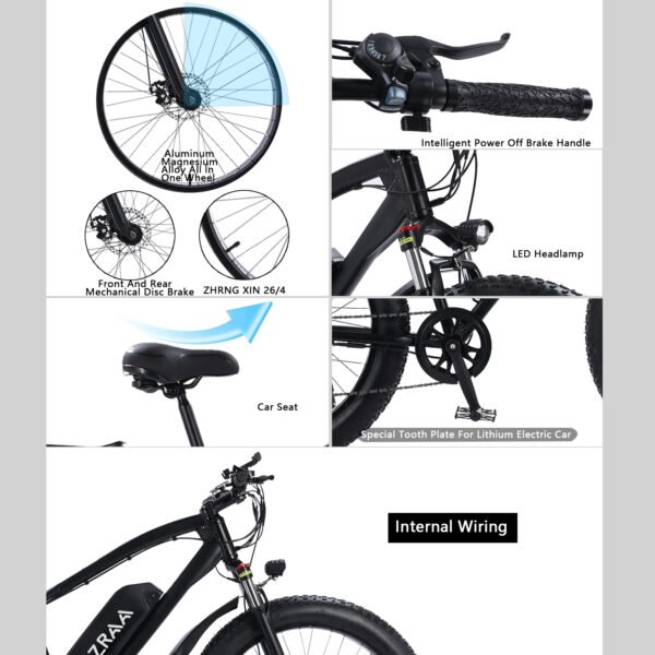 AZRAA Frost Cruiser 24"x4.5" Vintage Snow E-Bike – 48V 10Ah Battery, 500W Motor, Throttle-On-Demand, Retro Styling with Modern Tech - Image 5