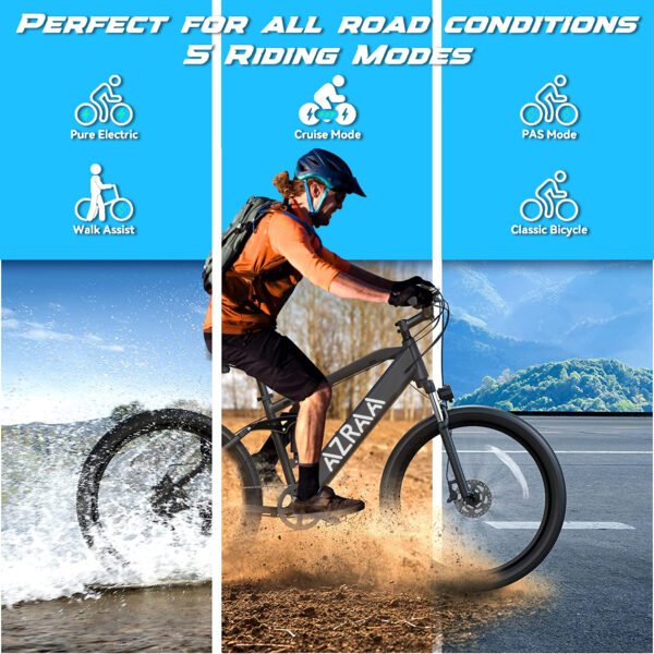 AZRAA Summit Pro 26"x4.0" Snow Electric Bike – 48V 10Ah Battery, 500W Motor, Shimano 6-Speed, Hydraulic Brakes, Full Suspension for Extreme Terrain - Image 9