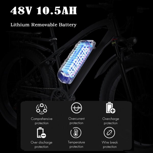 AZRAA Frost Cruiser 24"x4.5" Vintage Snow E-Bike – 48V 10Ah Battery, 500W Motor, Throttle-On-Demand, Retro Styling with Modern Tech - Image 6