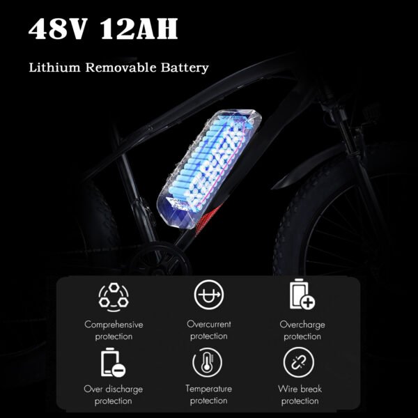 AZRAA Trailblazer 27.5"x3.8" Hybrid Snow/City E-Bike – 48V 12.5Ah Battery, 750W Motor, Belt Drive, Hidden Battery Design, Commuter & Off-Road Ready - Image 13