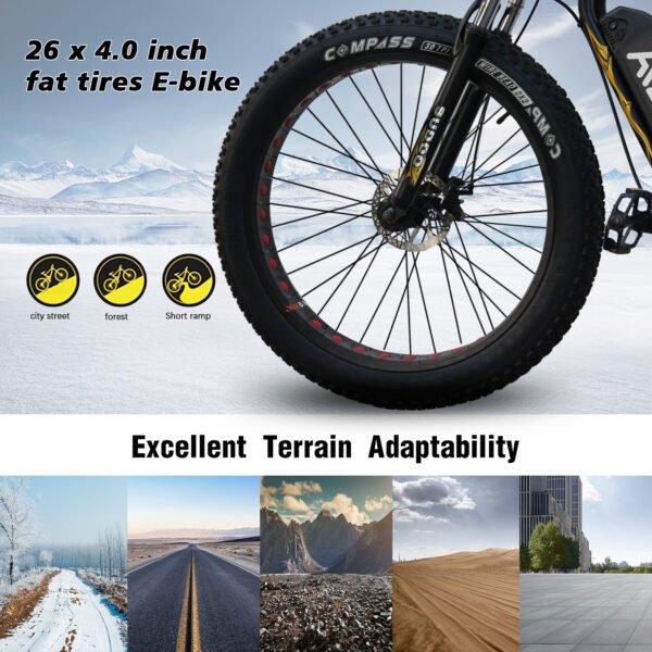 AZRAA Summit Pro 26"x4.0" Snow Electric Bike – 48V 10Ah Battery, 500W Motor, Shimano 6-Speed, Hydraulic Brakes, Full Suspension for Extreme Terrain - Image 8