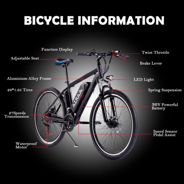 AZRAA Ridge Cruiser 24"x3.5" Comfort Electric Bike – 48V 10Ah Battery, 500W Motor, Throttle-On-Demand, Step-Through Frame - Image 17